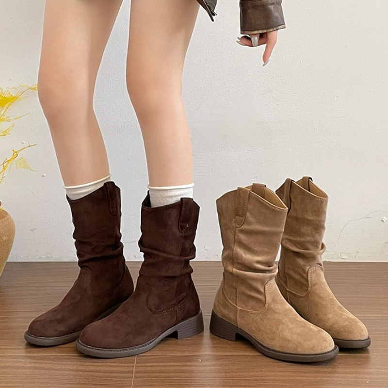 Vintage Fashion Rome - Vintage Thick Heel Pleated Women Western