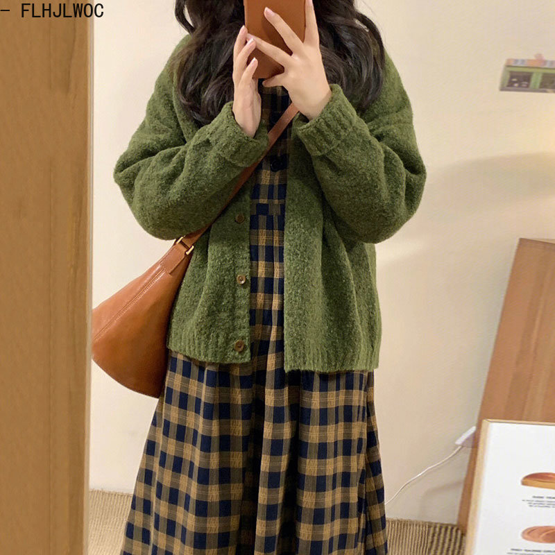 Coffee Plaid Dresses 2023 Basi - Vintage Fashion Korea review and price