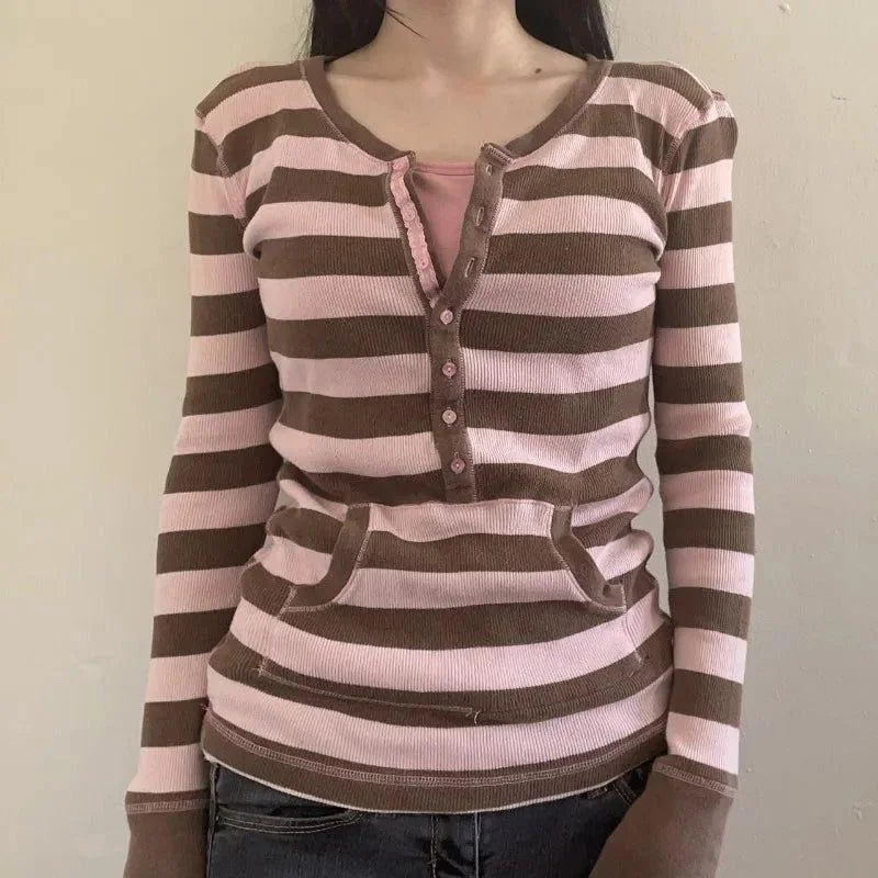 Winter T-shirt Stripe Fake 2Pi - Vintage Fashion Korea review and price