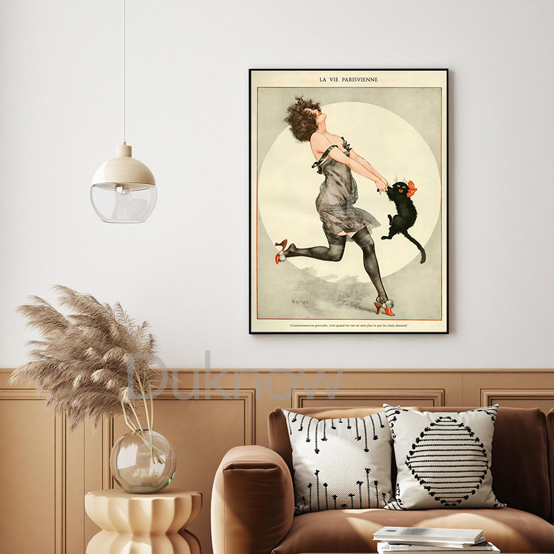 Woman and Black Cat Dancing Vi - Vintage Fashion Magazine Covers review and price