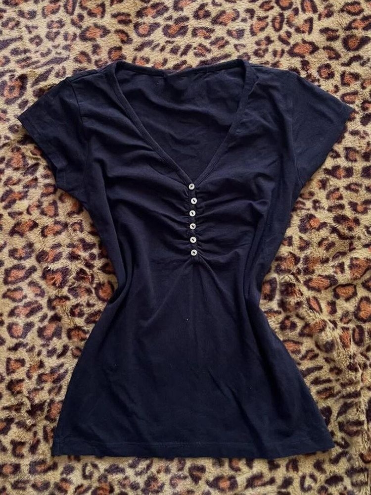 Korea Vintage Dark Blue T Shir - Vintage Fashion Korea review and price