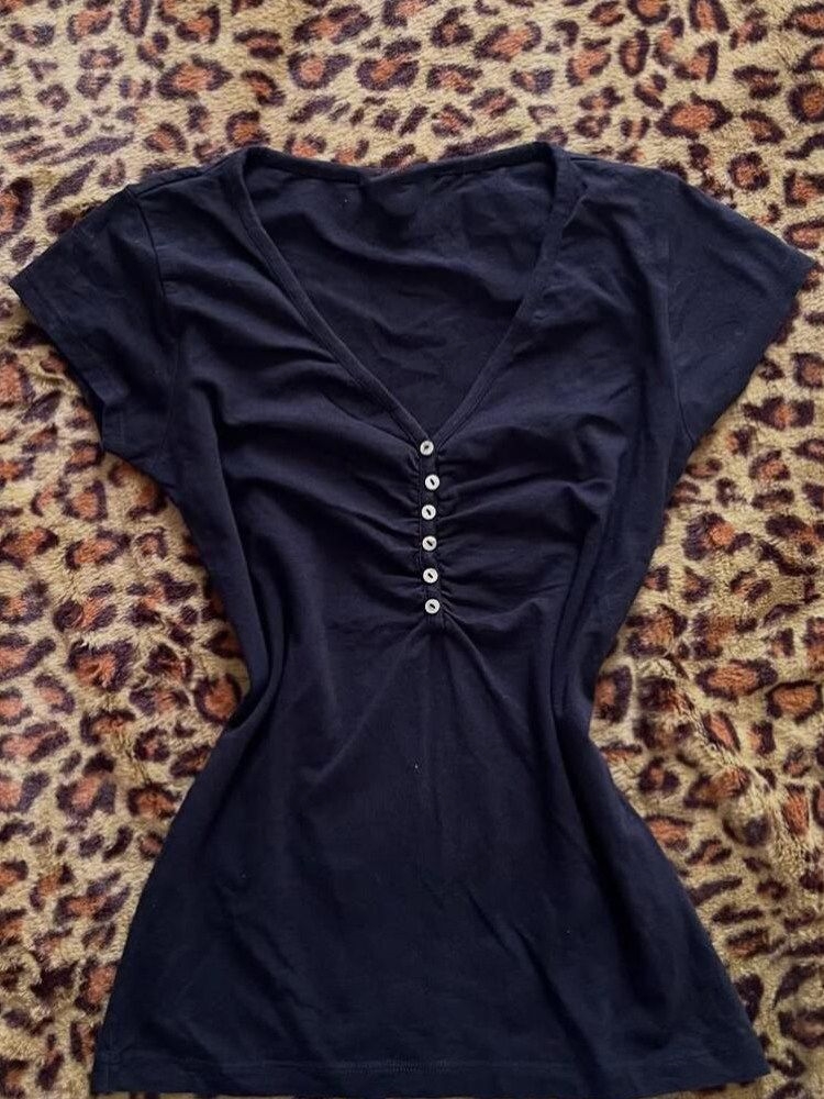 Korea Vintage Dark Blue T Shir - Vintage Fashion Korea review and price