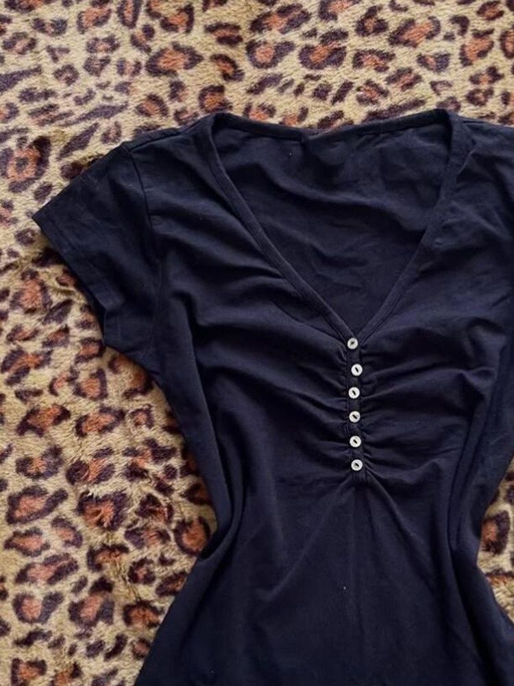 Korea Vintage Dark Blue T Shir - Vintage Fashion Korea review and price